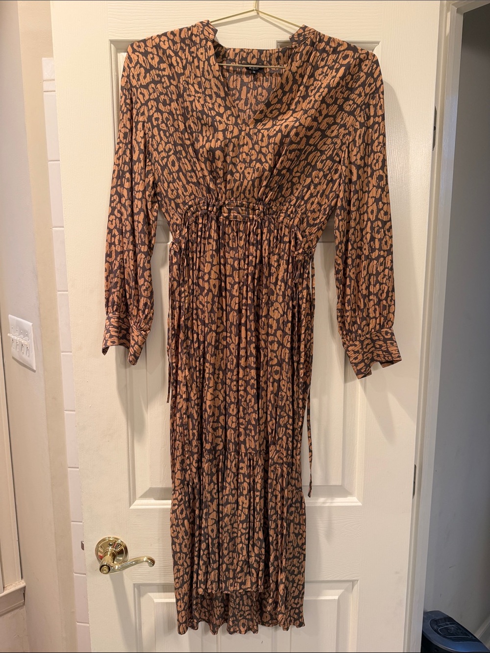 Rails Brown and Black Animal Print Long Sleeve Midi Dress